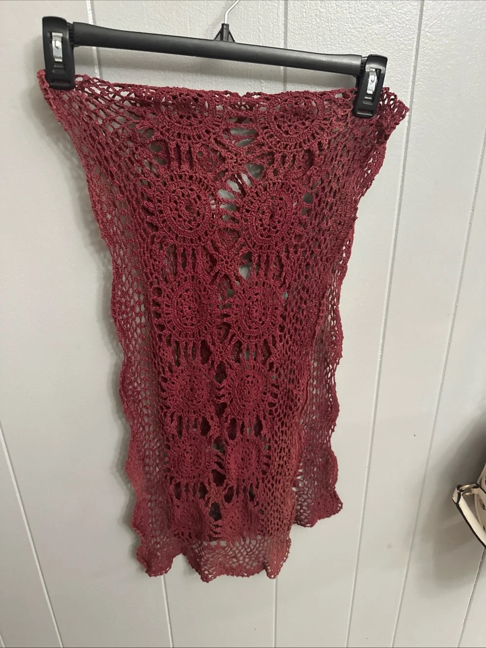 Vintage Hand Crafted Burgundy Crochet Table Runner 57”x 11 cottagecore holiday